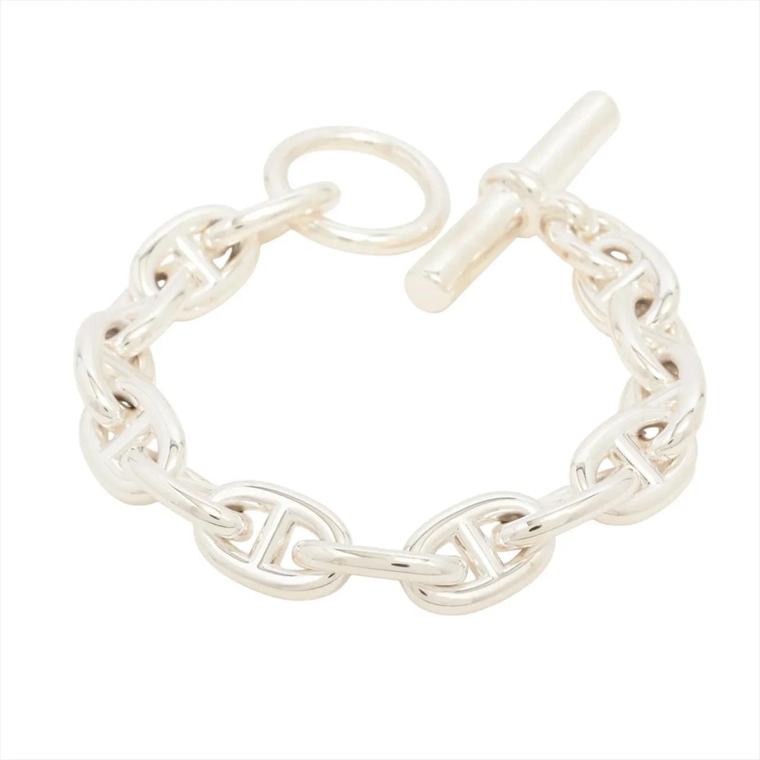 HERMES CHAINE D'ANCRE MM BRACELET 925 SILVER: Hermes Chaine d'Ancre MM Bracelet 925 Silver Brand: Hermes Type/Style: Bracelet Material: 925 Color: Silver Size: Bracelet length:14cm Accessories: None Accessories Notice: When purchasing pre-owned