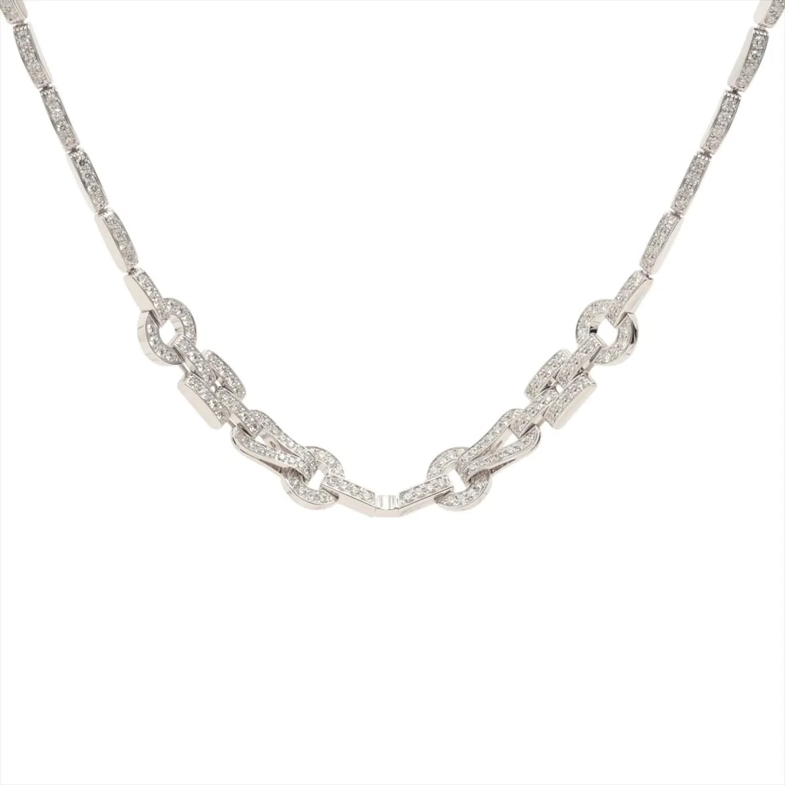 CARTIER AGRAFFE DIAMOND NECKLACE 750(WG): Cartier Agraffe diamond Necklace 750(WG) Brand: Cartier Type/Style: Necklace Material: 750(WG) Color: White Gold Size: Chain length:42.6cm Accessories: None Accessories Notice: When purchasing