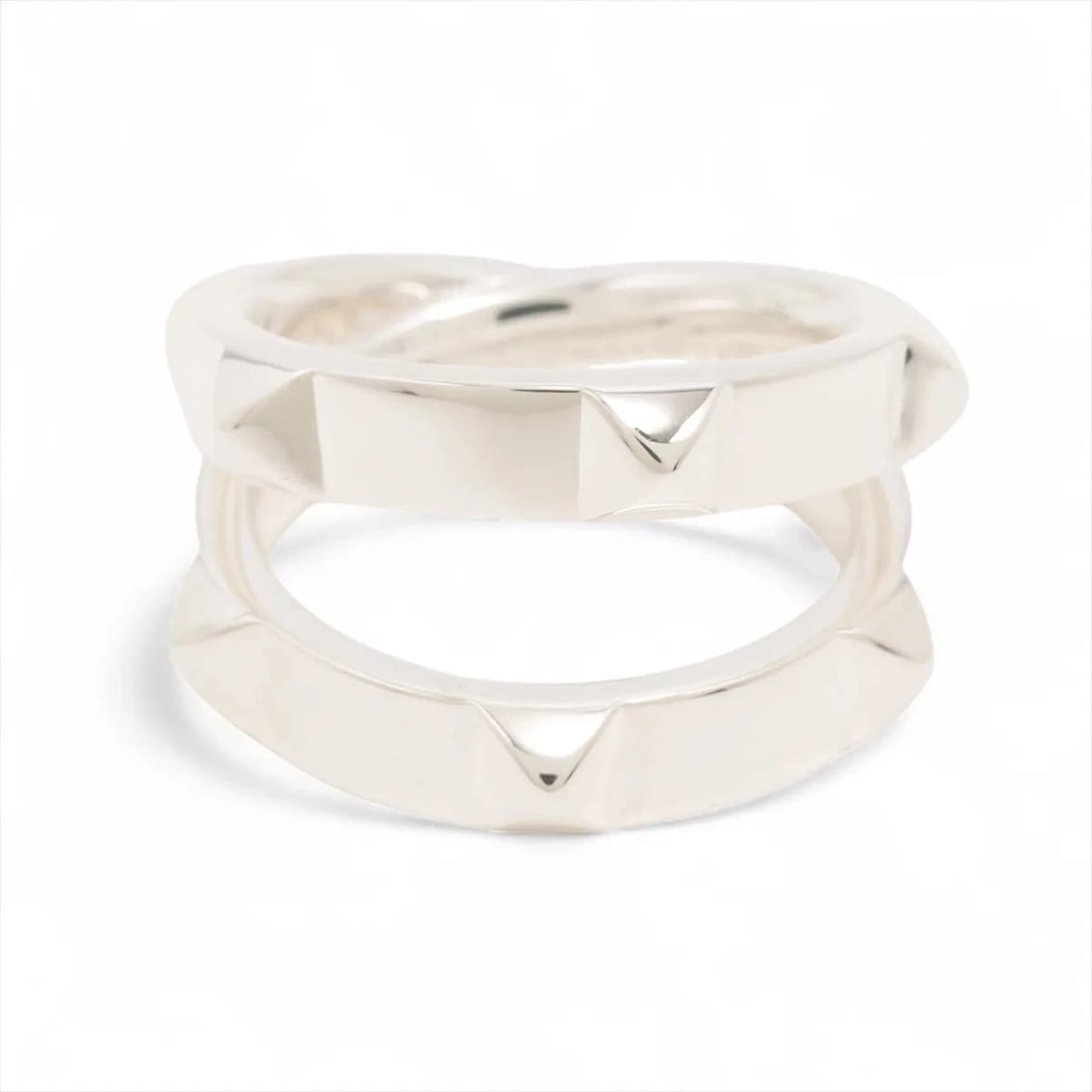 HERMES MINI CREW DOUBLE RING 925 SILVER: Hermes mini crew double Ring 925 Silver Brand: Hermes Type/Style: Ring Material: 925 Color: Silver Size: 5.5 - 5.75 US Accessories: None Accessories Notice: When purchasing pre-owned goods