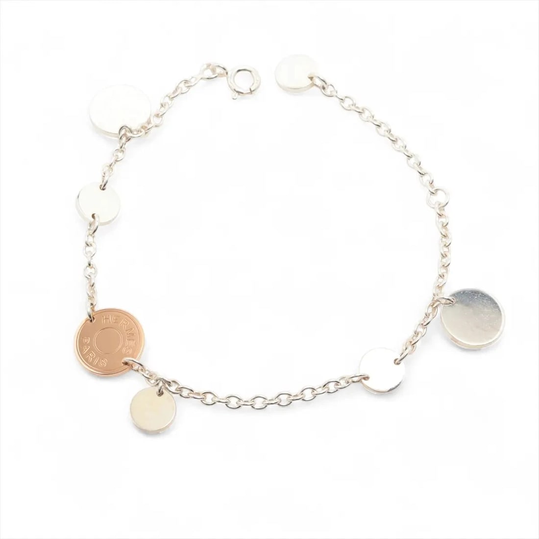 HERMES CONFETTI BRACELET SH 925?750 SILVER: Hermes Confetti Bracelet SH 925?750 Silver Brand: Hermes Type/Style: Bracelet Material: 925?750 Color: Silver Size: Bracelet length:17cm Accessories: None Accessories Notice: When purchasing