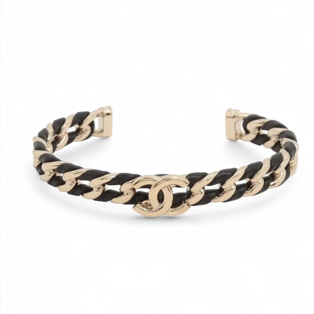 CHANEL COCO MARK BANGLE M GP & LEATHER GOLD?BLACK: Chanel Coco Mark Bangle M GP & Leather gold?black Brand: Chanel Type/Style: Bracelet Material: GP & Leather Color: gold?black Size: Bracelet length:15cm Accessories: None Accessories Notice: When
