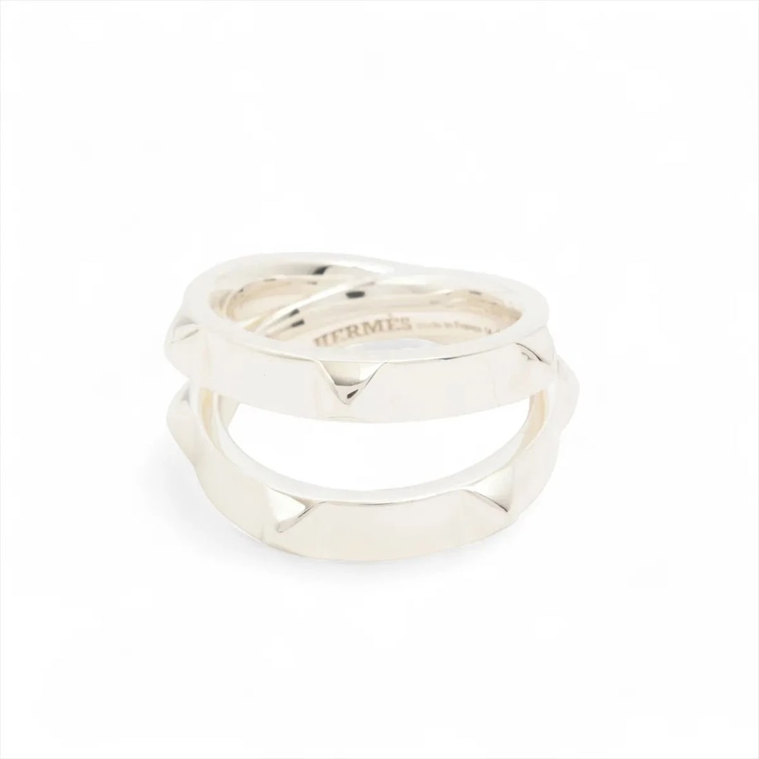 HERMES MINI CREW DOUBLE RING 925 SILVER: Hermes mini crew double Ring 925 Silver Brand: Hermes Type/Style: Ring Material: 925 Color: Silver Size: 6.25 - 6.5 US Accessories: None Accessories Notice: When purchasing pre-owned goods
