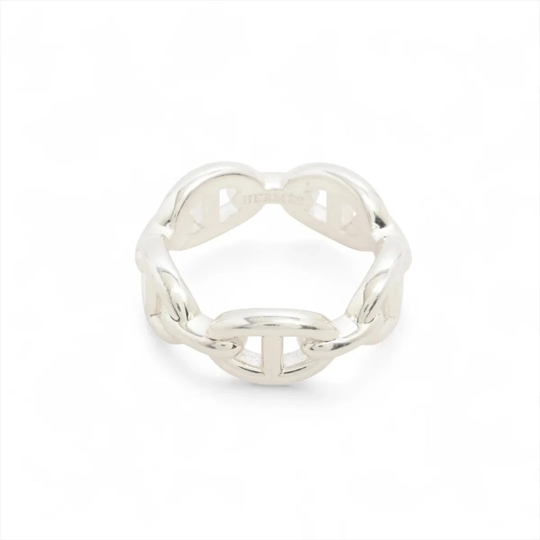 HERMES CHAINE D'ANCRE ENCHAINEE RING 925 SILVER: Hermes Chaine d'Ancre Enchainee Ring 925 Silver Brand: Hermes Type/Style: Ring Material: 925 Color: Silver Size: 6 US Accessories: None Accessories Notice: When purchasing pre-owned goods, please