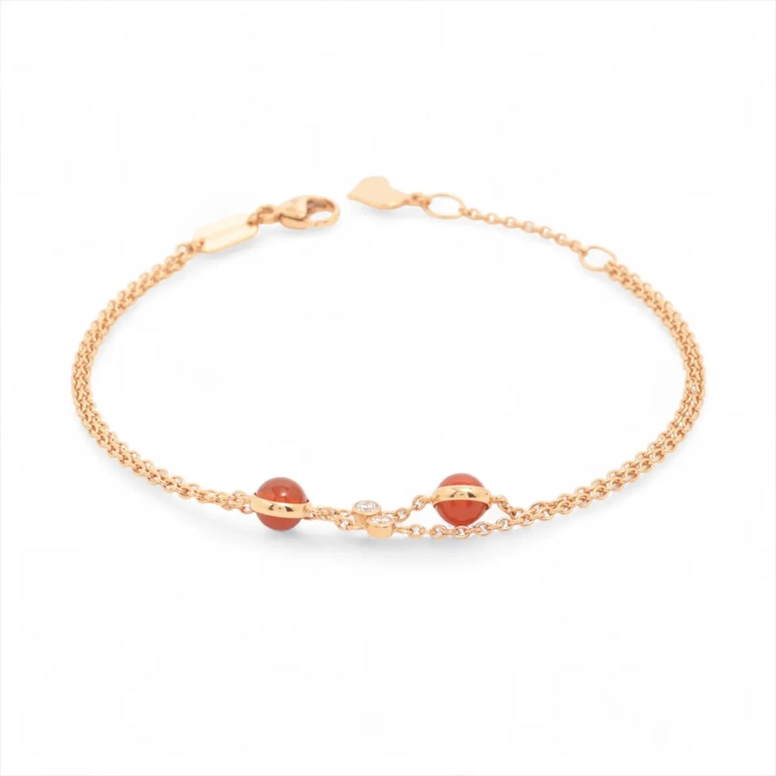 PIAGET POSSESSION CARNELIAN DIAMOND BRACELET 750(PG): Piaget Possession Carnelian diamond Bracelet 750(PG) Brand: Piaget Type/Style: Bracelet Material: 750(PG) Color: Pink Gold Size: Bracelet length:18.8cm Accessories: None Accessories Notice