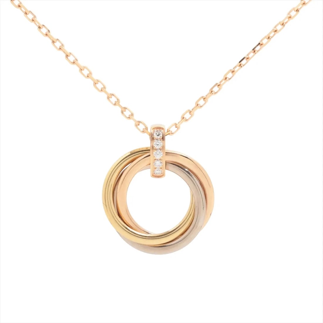 CARTIER TRINITY DIAMOND NECKLACE 750(YG PG WG): Cartier Trinity diamond Necklace 750(YG PG WG) Brand: Cartier Type/Style: Necklace Material: 750(YG PG WG) Color: YG PG WG Size: Chain length:47.1cm Accessories: None Accessories Notice: When