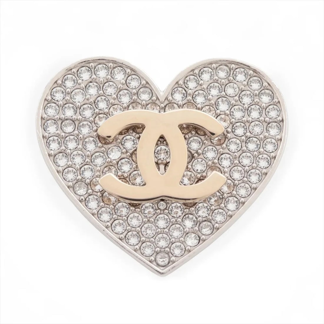 CHANEL COCO MARK B26P BROOCH METAL X RHINESTONE GOLD ? SILVER HEARTS: Chanel Coco Mark B26P Brooch Metal x rhinestone Gold ? Silver hearts Brand: Chanel Type/Style: Brooch Material: Metal x rhinestone Color: Gold ? Silver Size: none Accessories: None Accesso