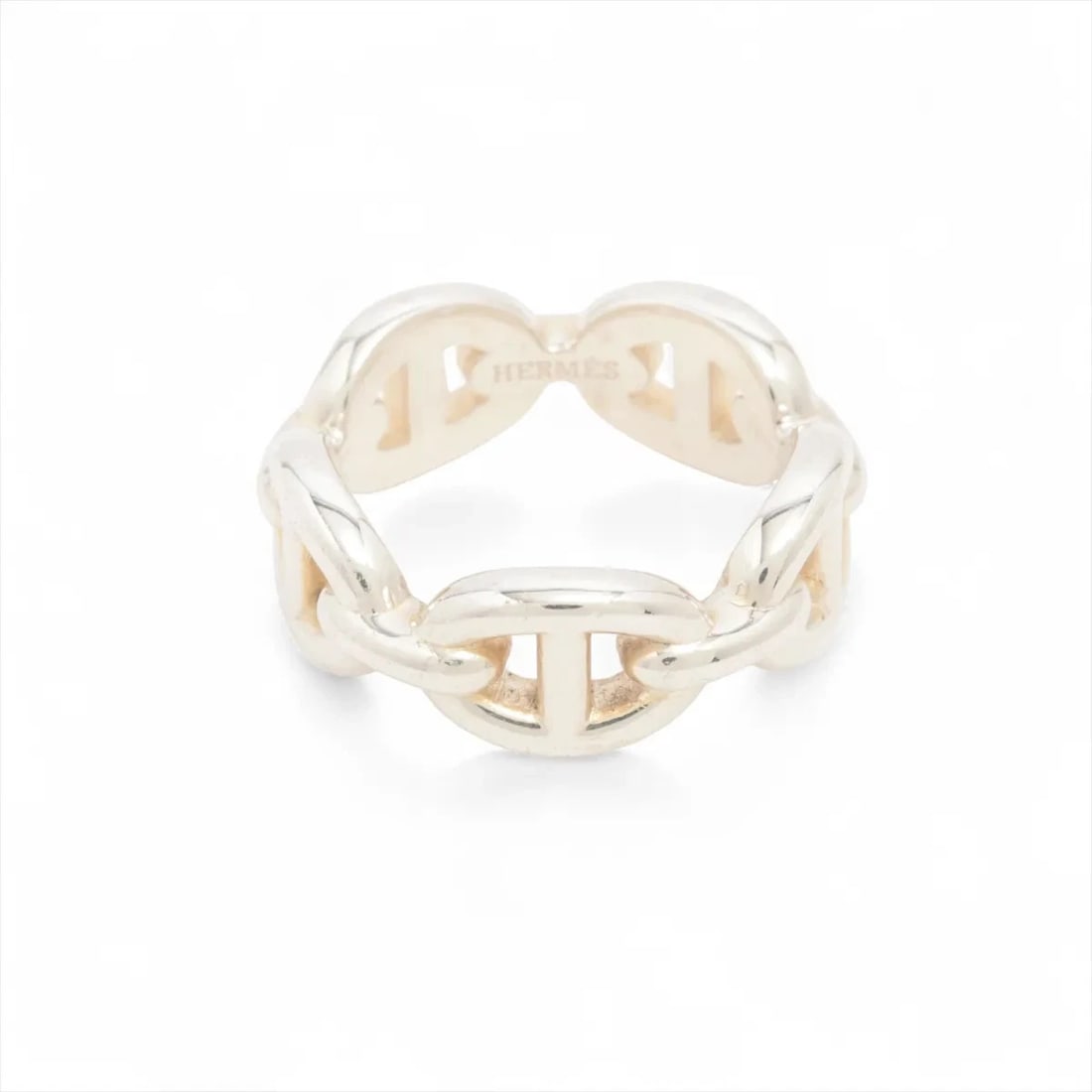 HERMES CHAINE D'ANCRE ENCHAINEE RING 925 SILVER: Hermes Chaine d'Ancre Enchainee Ring 925 Silver Brand: Hermes Type/Style: Ring Material: 925 Color: Silver Size: 5.25 US Accessories: None Accessories Notice: When purchasing pre-owned goo