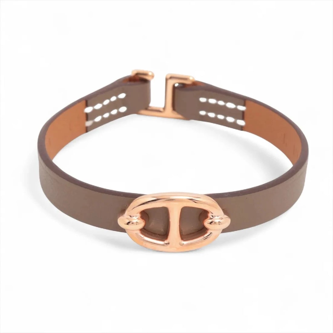 HERMES MINI BRACELET GP & LEATHER GOLD X GRAY (1 of 3)
