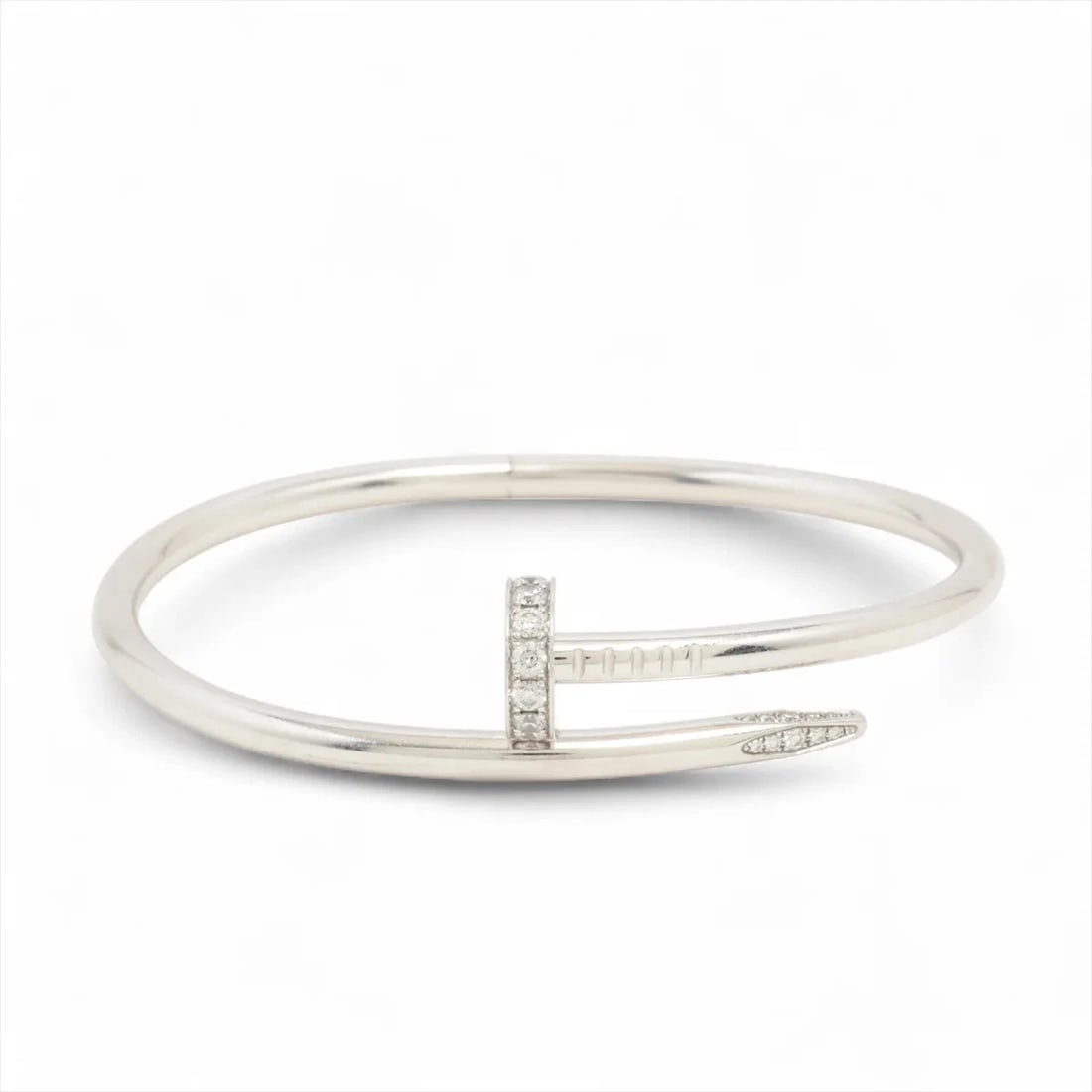 CARTIER JUSTE UN CLOU DIAMOND BRACELET 750(WG): Cartier Juste un Clou diamond Bracelet 750(WG) Brand: Cartier Type/Style: Bracelet Material: 750(WG) Color: White Gold Size: Bracelet length:16.7cm Accessories: None Accessories Notice: When