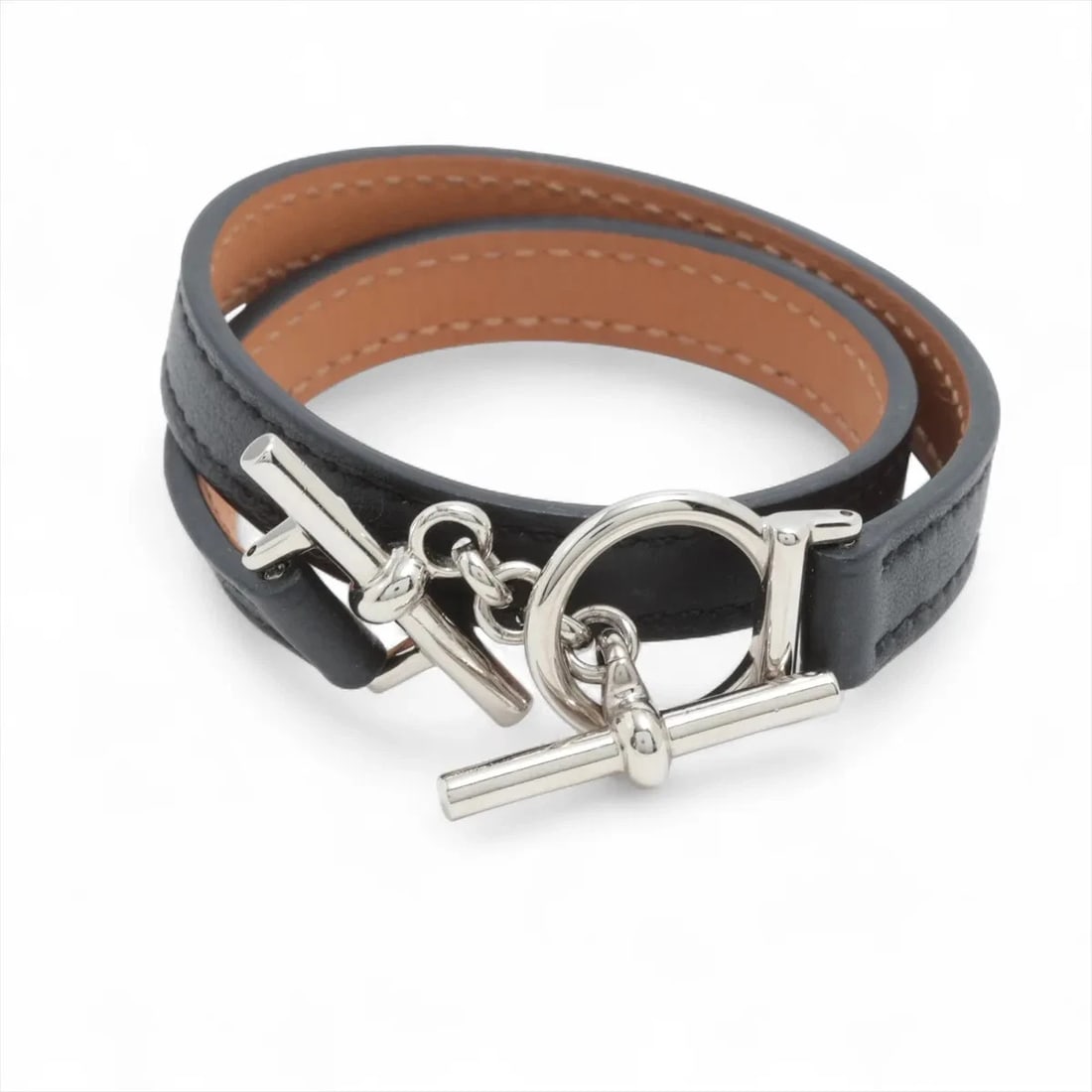 HERMES CROISIER DUBLETOUR BRACELET LEATHER BLACK: Hermes croisier Dubletour Bracelet Leather Black Brand: Hermes Type/Style: Bracelet Material: Leather Color: Black Size: Bracelet length:15.5cm Accessories: None Accessories Notice: When purchasing