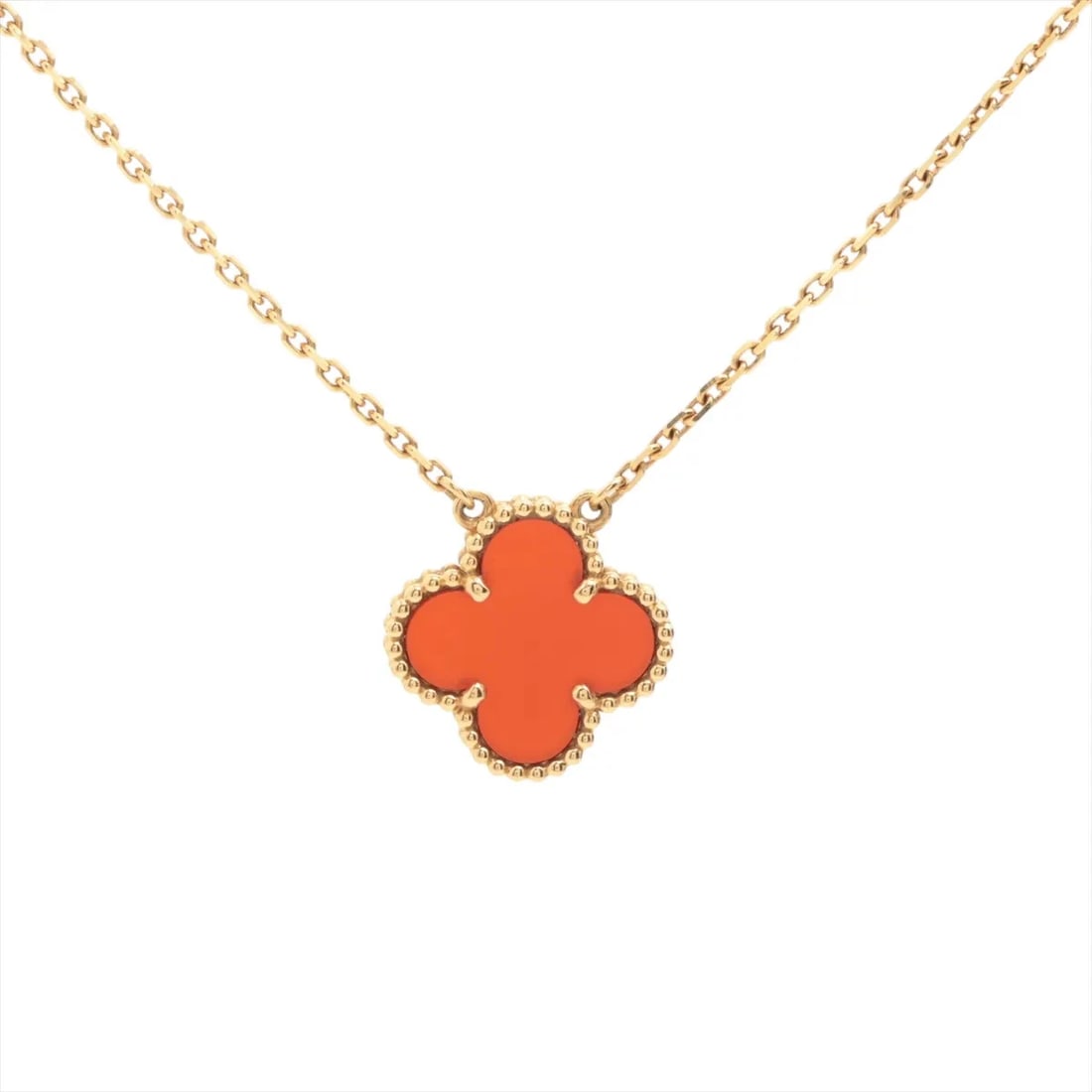 VAN CLEEF & ARPELS ALHAMBRA CARNELIAN NECKLACE 750(YG): Van Cleef & Arpels Alhambra Carnelian Necklace 750(YG) Brand: Van Cleef & Arpels Type/Style: Necklace Material: 750(YG) Color: yellow Gold Size: Chain length:42.2cm Accessories: None Acces