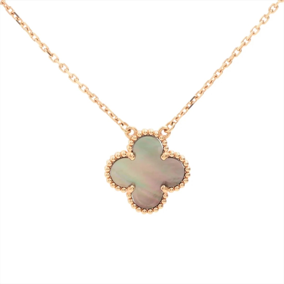 VAN CLEEF & ARPELS ALHAMBRA GRAY NECKLACE 750(PG): Van Cleef & Arpels Alhambra Gray Necklace 750(PG) Brand: Van Cleef & Arpels Type/Style: Necklace Material: 750(PG) Color: Pink Gold Size: Chain length:41.8cm Accessories: None Accessories