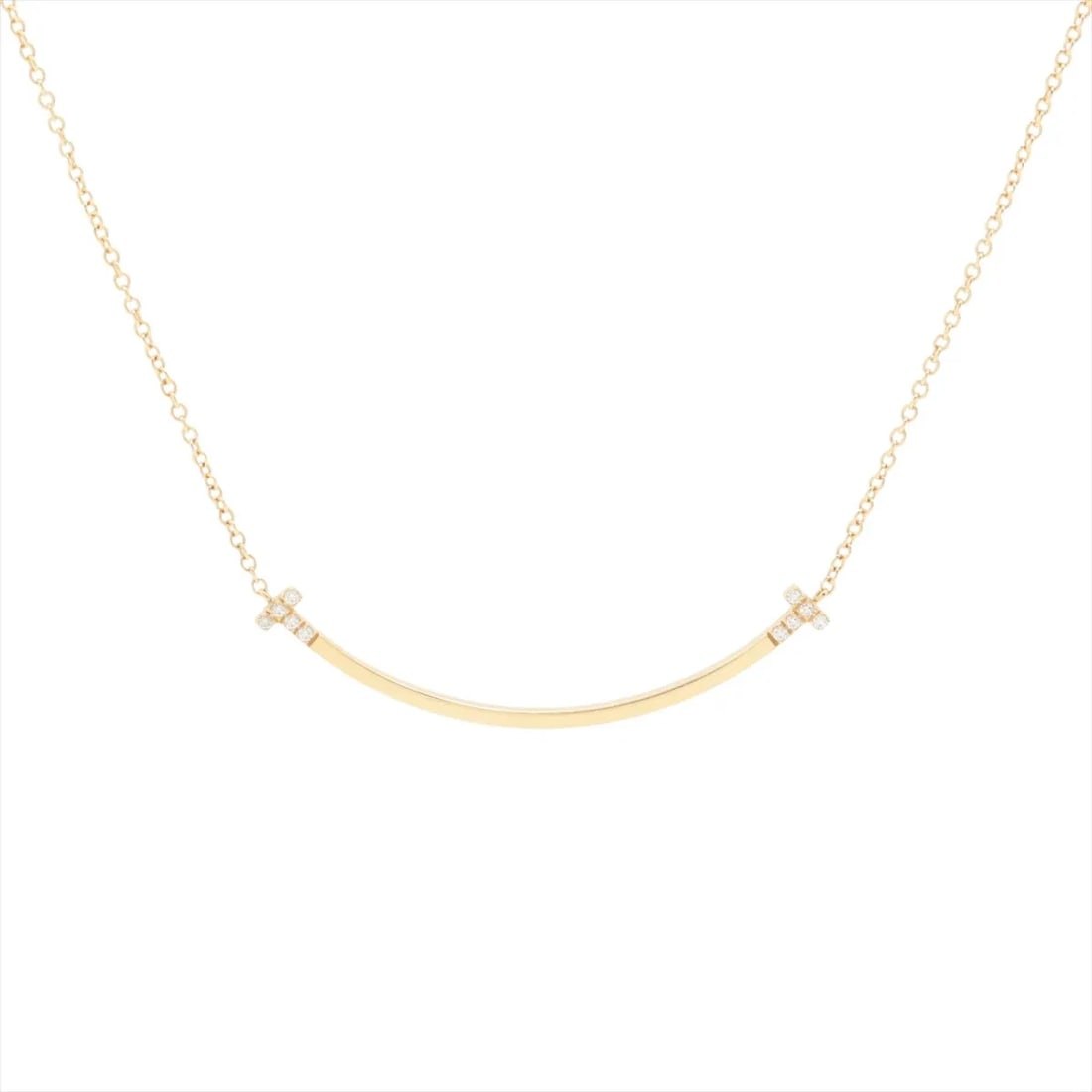 TIFFANY T SMILE SMALL DIAMOND NECKLACE 750(YG): Tiffany T Smile Small diamond Necklace 750(YG) Brand: Tiffany Type/Style: Necklace Material: 750(YG) Color: Yellow Gold Size: Chain length:46.3cm Accessories: None Accessories Notice: When purchasing