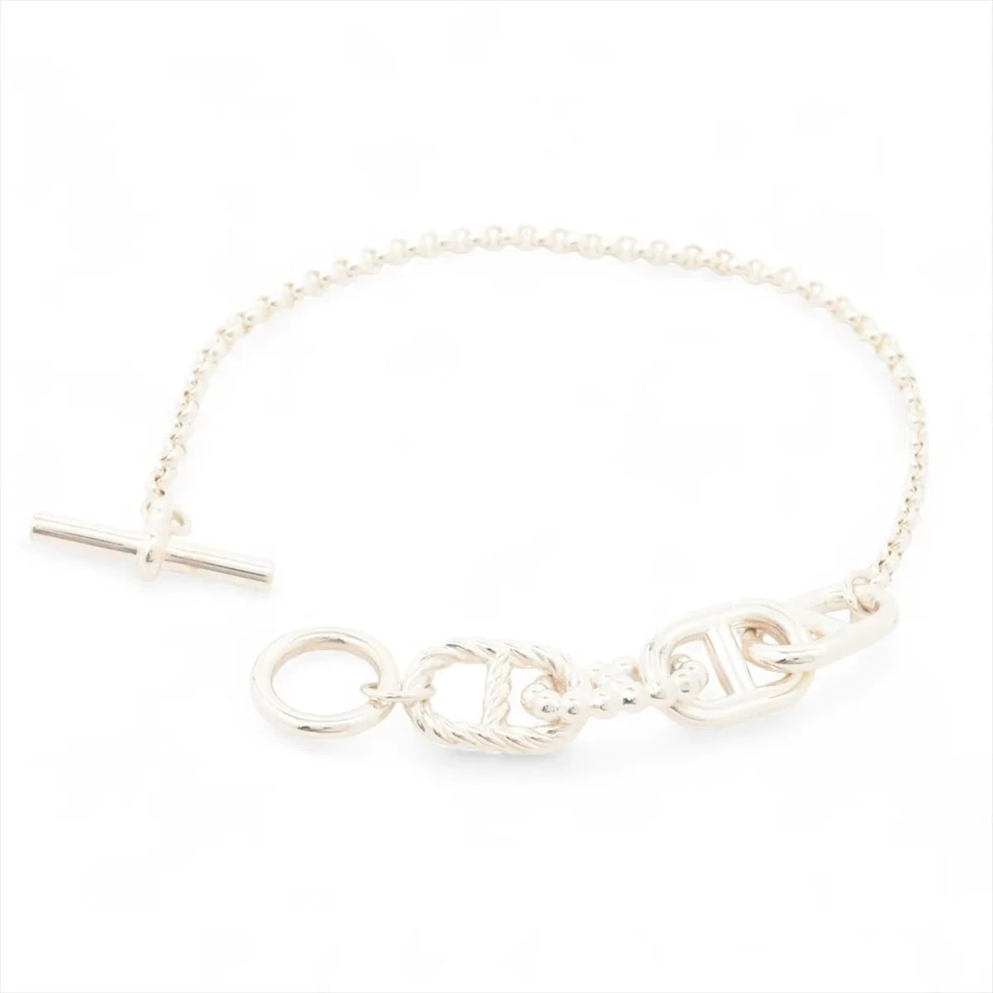 HERMES CHAINE D'ANCRE ALEA BRACELET 925 SILVER: Hermes Chaine d'Ancre Alea Bracelet 925 Silver Brand: Hermes Type/Style: Bracelet Material: 925 Color: Silver Size: Bracelet length:23cm Accessories: None Accessories Notice: When purchasing