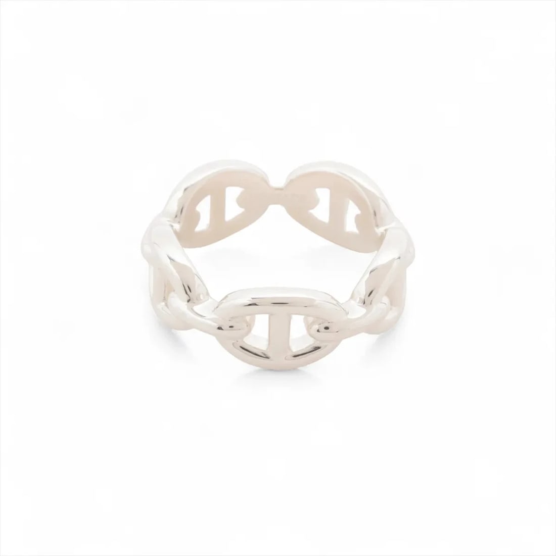 HERMES CHAINE D'ANCRE RING 925 SILVER: Hermes Chaine d'Ancre Ring 925 Silver Brand: Hermes Type/Style: Ring Material: 925 Color: Silver Size: 5.5 - 5.75 US Accessories: None Accessories Notice: When purchasing pre-owned goods, please