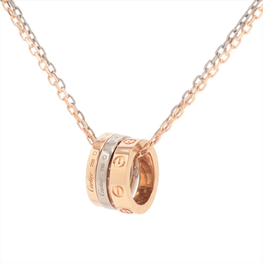 CARTIER LOVE THREE HOOP DIAMOND NECKLACE 750(PG?WG): Cartier Love Three Hoop diamond Necklace 750(PG?WG) Brand: Cartier Type/Style: Necklace Material: 750(PG?WG) Color: PG,WG Size: Chain length:41 Accessories: None Accessories Notice: When p