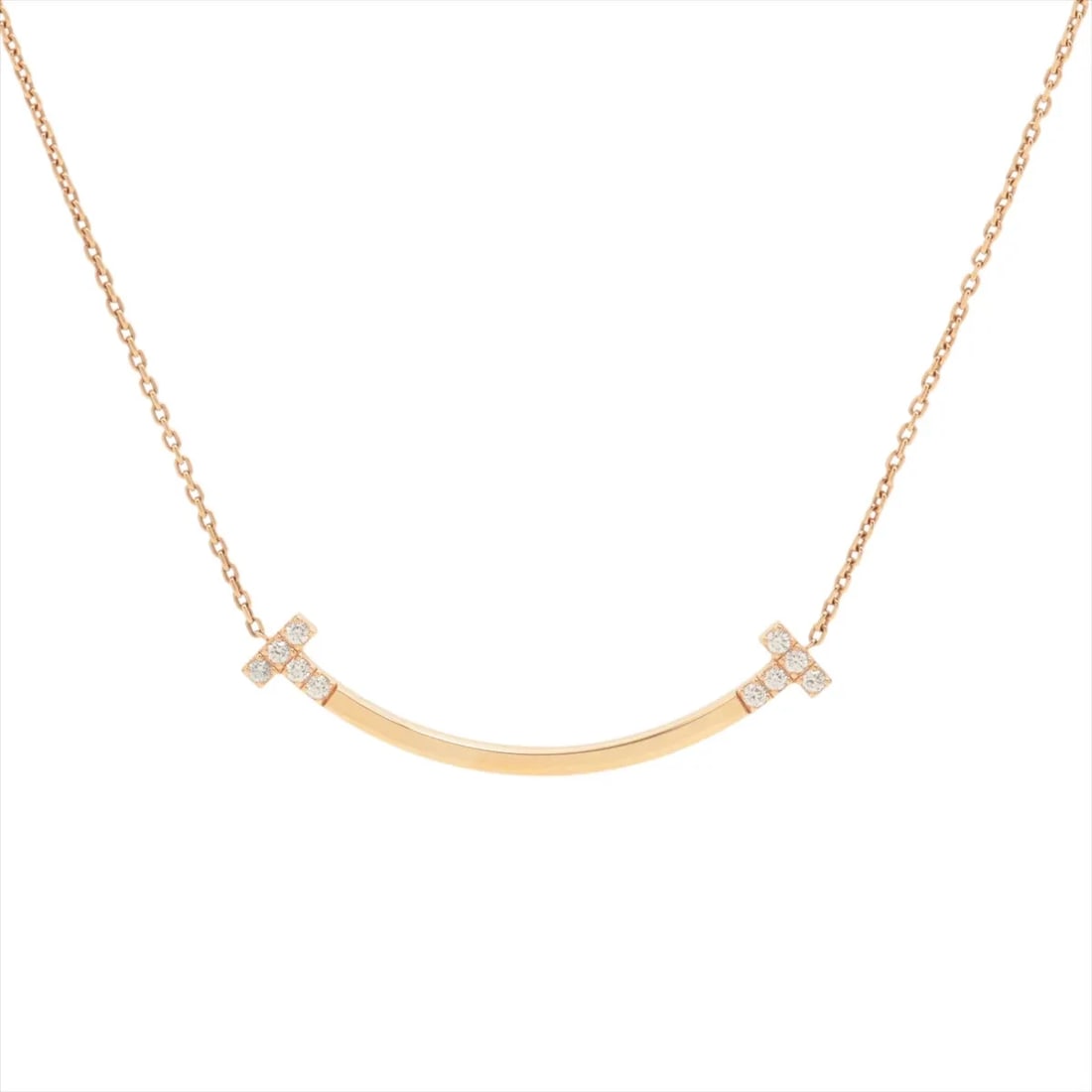 TIFFANY T SMILE MEDIUM DIAMOND NECKLACE 750(PG): Tiffany T Smile Medium diamond Necklace 750(PG) Brand: Tiffany Type/Style: Necklace Material: 750(PG) Color: Pink Gold Size: Chain length:45.7cm Accessories: None Accessories Notice: When