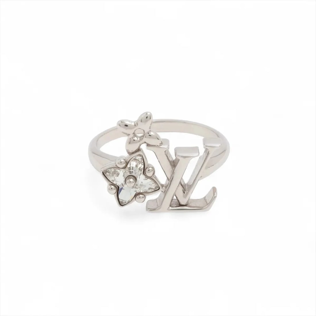 LOUIS VUITTON RING M GP?RHINESTONE SILVER: Louis Vuitton Ring M GP?Rhinestone Silver Brand: Louis Vuitton Type/Style: Ring Material: GP?Rhinestone Color: Silver Size: 6 US Accessories: None Accessories Notice: When purchasing pre-owned goods,