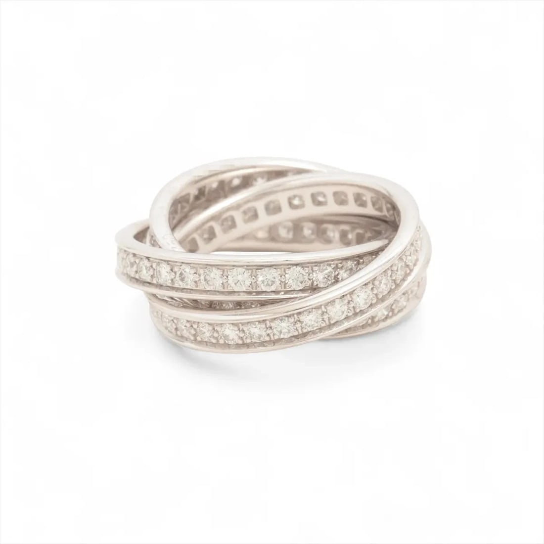 CARTIER THREE BANGLES DIAMOND RING 750(WG): Cartier Three Bangles diamond Ring 750(WG) Brand: Cartier Type/Style: Ring Material: 750(WG) Color: White Gold Size: 4.5 US Accessories: None Accessories Notice: When purchasing pre-owned