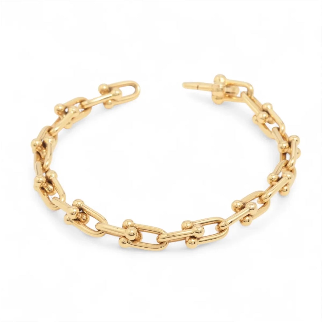 TIFFANY HARDWARE SMALL LINK BRACELET 750(YG): Tiffany Hardware Small link Bracelet 750(YG) Brand: Tiffany Type/Style: Bracelet Material: 750(YG) Color: Yellow Gold Size: Bracelet length:17.7cm Accessories: None Accessories Notice: Whe