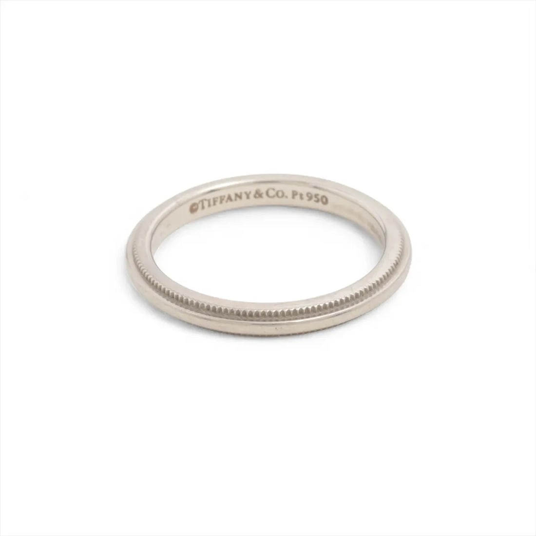 TIFFANY MILGRAIN BAND RING PT950: Tiffany Milgrain Band Ring Pt950 Brand: Tiffany Type/Style: Ring Material: Pt950 Color: Silver Size: 4 US Accessories: None Accessories Notice: When purchasing pre-owned goods, please refe
