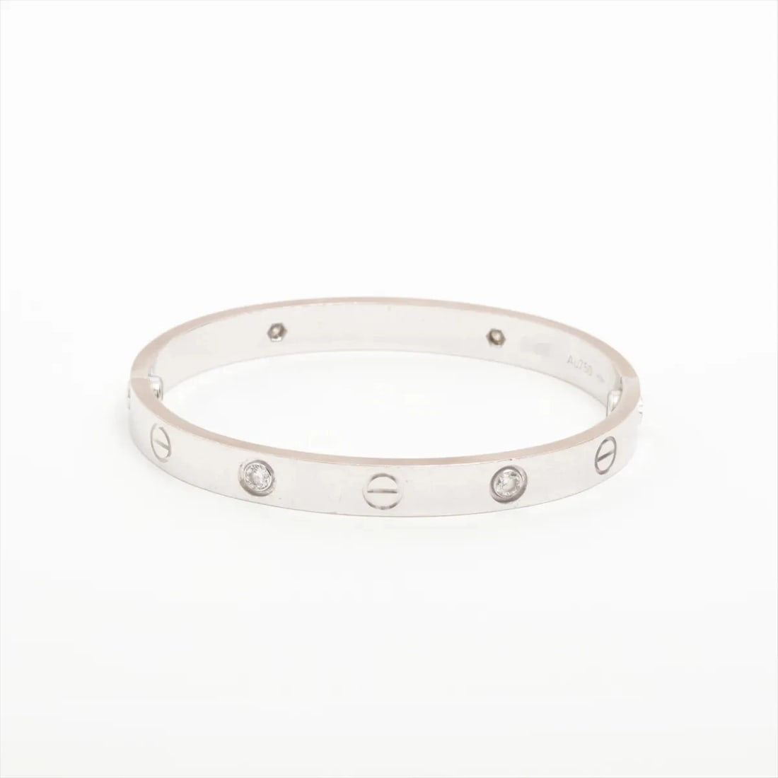 CARTIER LOVE HALF DIAMOND BRACELET 750(WG): Cartier Love half diamond Bracelet 750(WG) Brand: Cartier Type/Style: Bracelet Material: 750(WG) Color: White Gold Size: Bracelet length:15.1cm Accessories: None Accessories Notice: When p