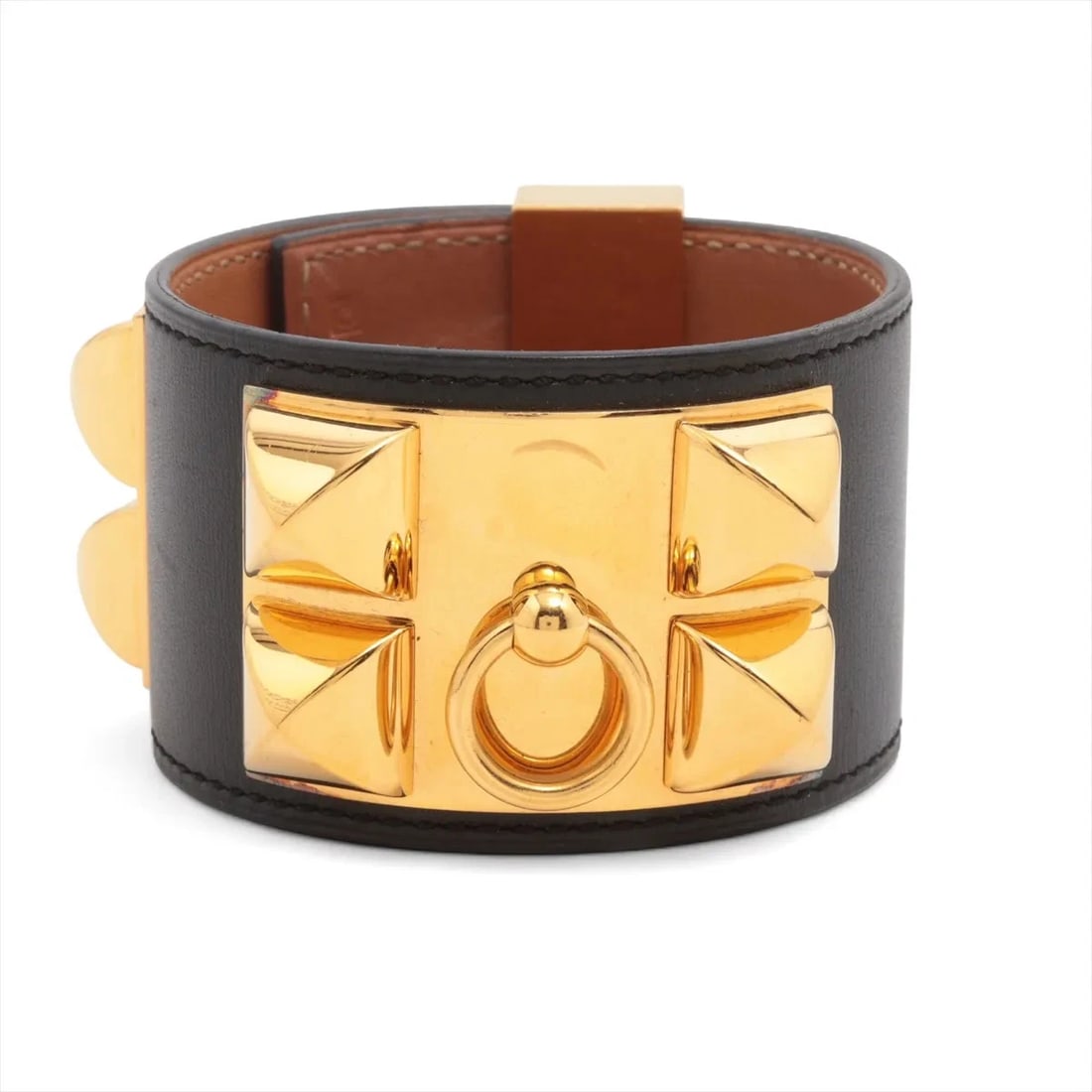 HERMES COLLIER BRACELET S GP & LEATHER BLACK?GOLD: Hermes Collier Bracelet S GP & Leather Black?Gold Brand: Hermes Type/Style: Bracelet Material: GP & Leather Color: Black?Gold Size: Bracelet length:17cm Accessories: None Accessories Notice: When