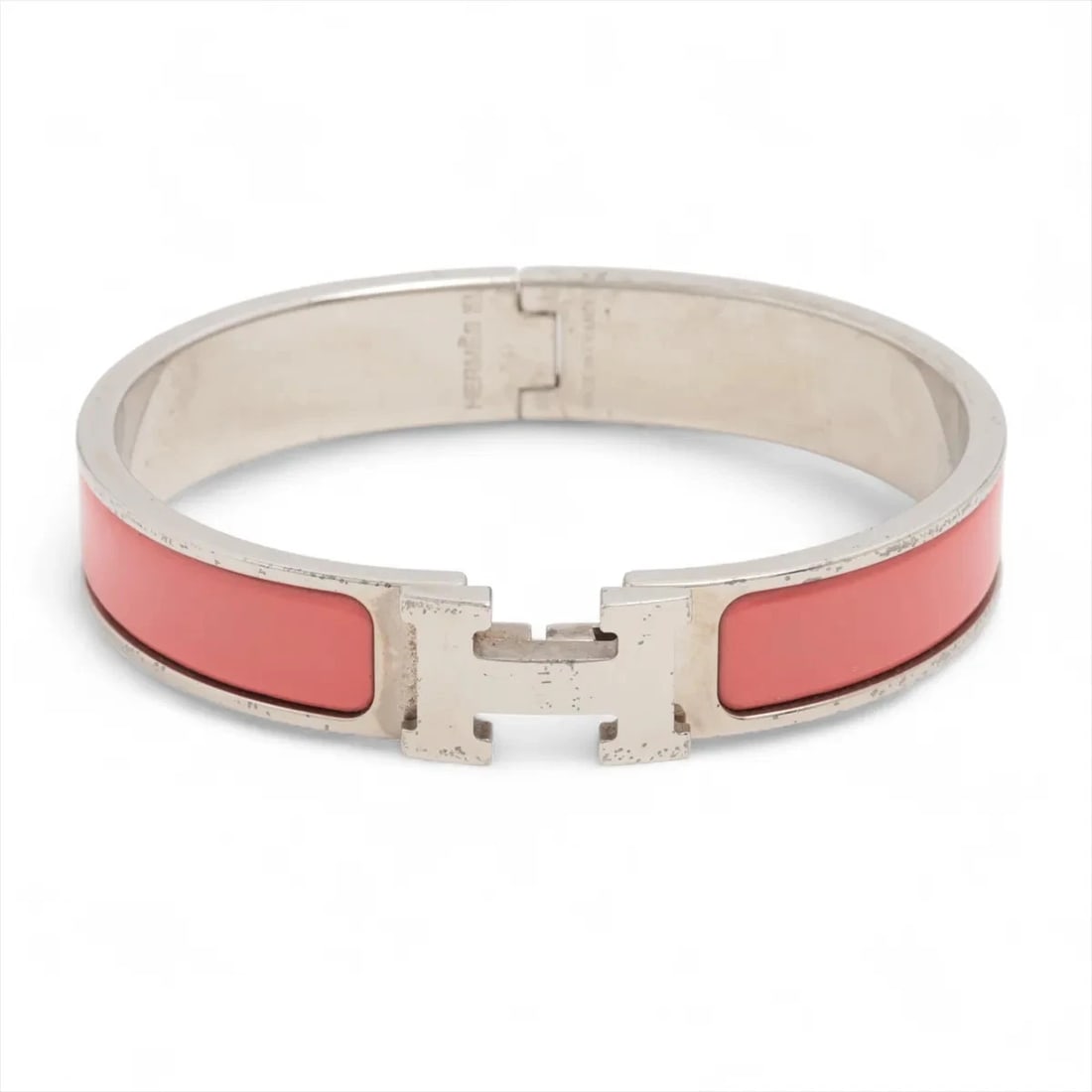HERMES CLICK H FAN BANGLE GP SILVER?PINK: Hermes Click H fan Bangle GP Silver?Pink Brand: Hermes Type/Style: Bracelet Material: GP Color: Silver?Pink Size: Bracelet length:16.5cm Accessories: None Accessories Notice: When purchasi
