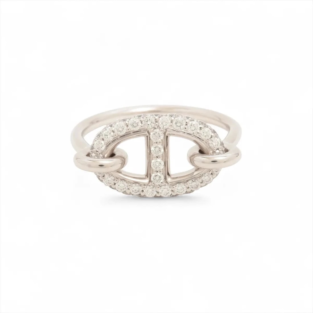 HERMES RONDO PM DIAMOND RING 750(WG): Hermes Rondo PM diamond Ring 750(WG) Brand: Hermes Type/Style: Ring Material: 750(WG) Color: White Gold Size: 4.5 US Accessories: None Accessories Notice: When purchasing pre-owned goods,