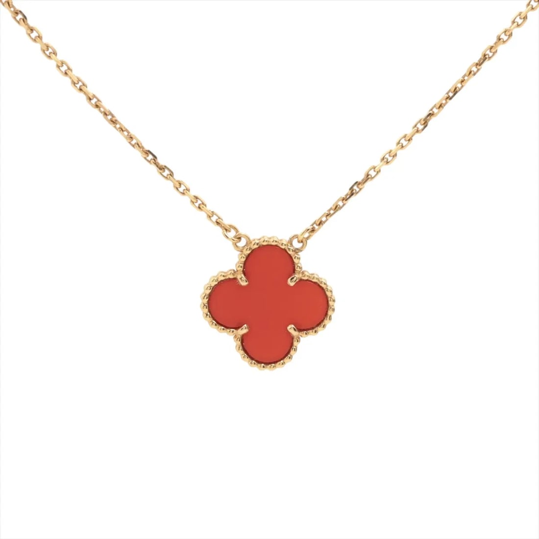 VAN CLEEF & ARPELS ALHAMBRA CARNELIAN NECKLACE 750(YG): Van Cleef & Arpels Alhambra Carnelian Necklace 750(YG) Brand: Van Cleef & Arpels Type/Style: Necklace Material: 750(YG) Color: yellow Gold Size: Chain length:41.7cm Accessories: None Acces
