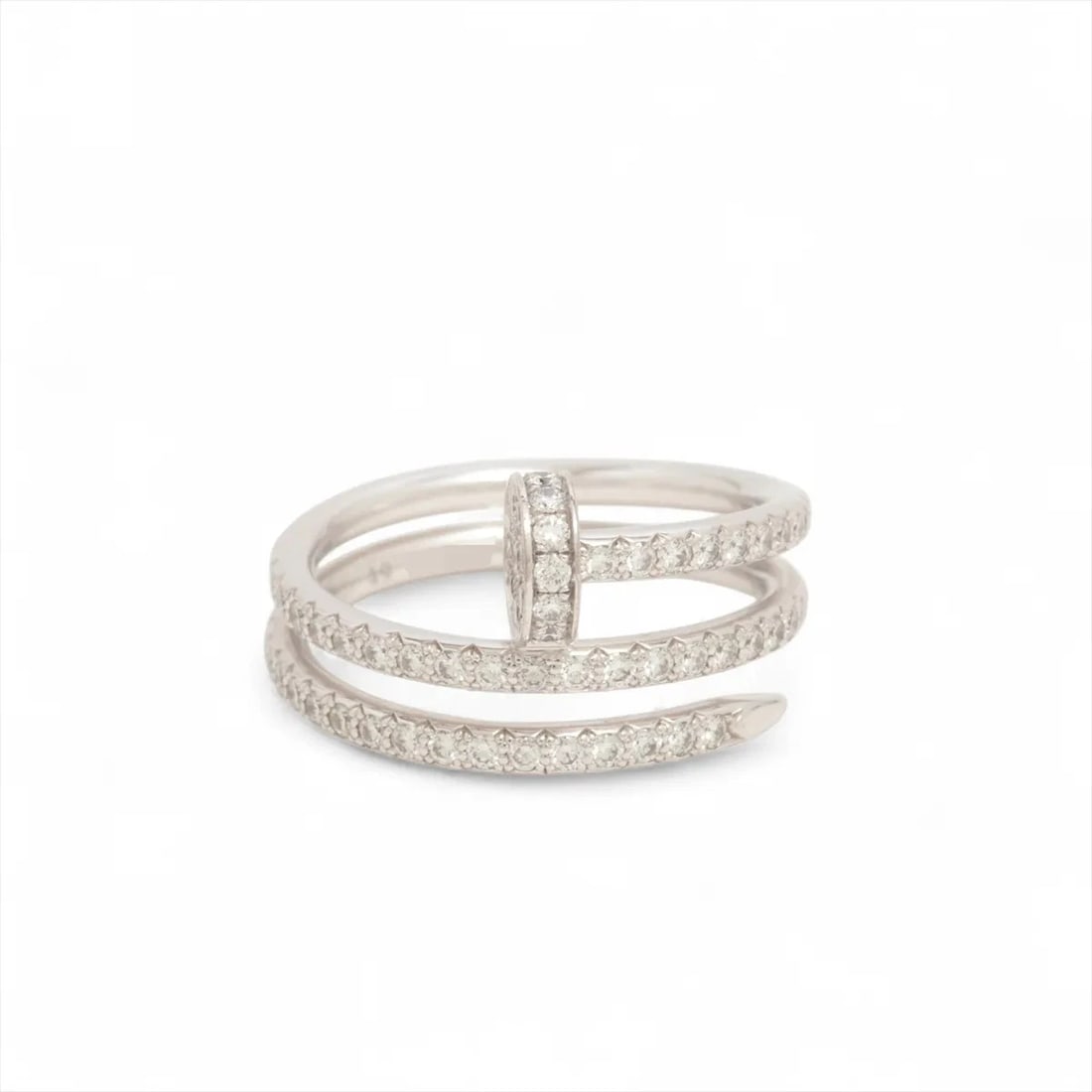 CARTIER JUSTE UN CLOU DIAMOND RING 750(WG): Cartier Juste un Clou diamond Ring 750(WG) Brand: Cartier Type/Style: Ring Material: 750(WG) Color: White Gold Size: 4.25 US Accessories: None Accessories Notice: When purchasing pre-owned