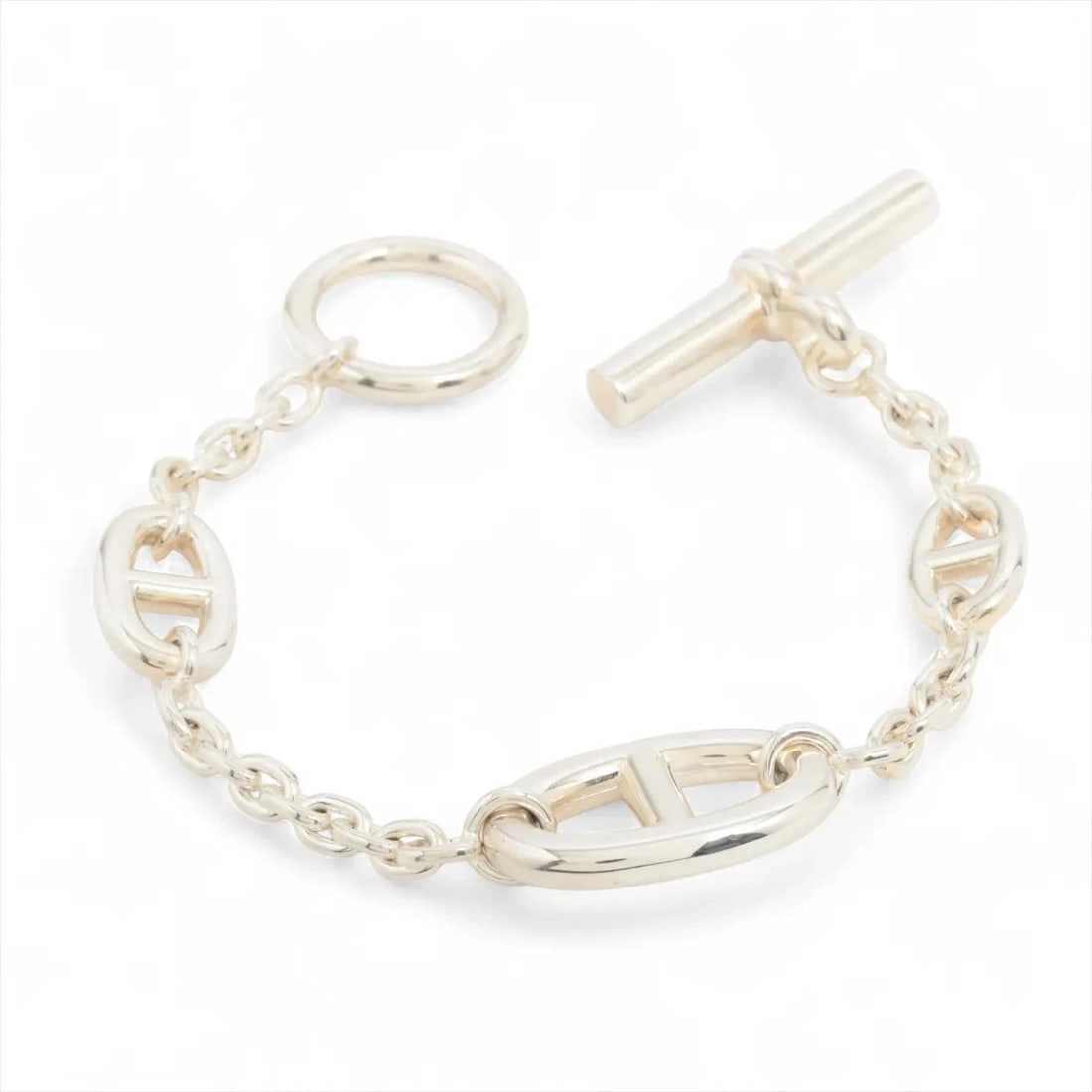 HERMES CHAINE D'ANCRE BRACELET 925 SILVER: Hermes Chaine d'Ancre Bracelet 925 Silver Brand: Hermes Type/Style: Bracelet Material: 925 Color: Silver Size: Bracelet length:17cm Accessories: None Accessories Notice: When purchasing pre-owned