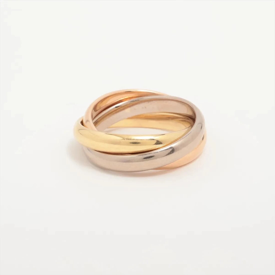CARTIER TRINITY RING 750(YG?PG?WG): Cartier Trinity Ring 750(YG?PG?WG) Brand: Cartier Type/Style: Ring Material: 750(YG?PG?WG) Color: YG?PG?WG Size: 5 - 5.25 US Accessories: None Accessories Notice: When purchasing pre-owned