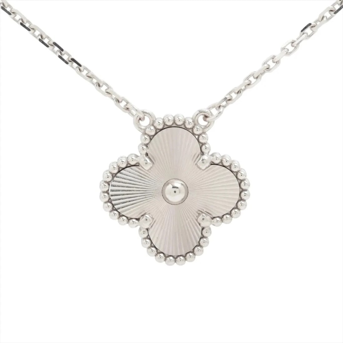 VAN CLEEF & ARPELS ALHAMBRA GUILLOCHE NECKLACE 750(WG): Van Cleef & Arpels Alhambra Guilloche Necklace 750(WG) Brand: Van Cleef & Arpels Type/Style: Necklace Material: 750(WG) Color: White Gold Size: Chain length:42.2cm Accessories: None Access