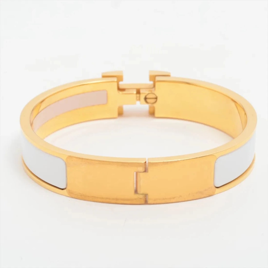HERMES CLICK H FAN ST BANGLE GP GOLD X WHITE (1 of 3)
