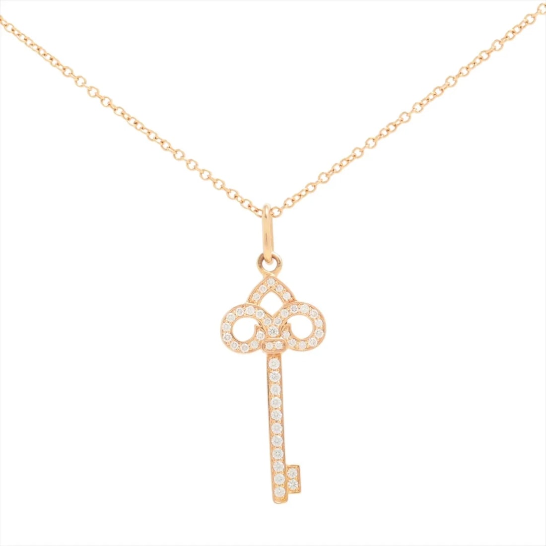 TIFFANY FLEUR-DE-LYS KEYS DIAMOND NECKLACE 750(PG): Tiffany Fleur-de-Lys keys diamond Necklace 750(PG) Brand: Tiffany Type/Style: Necklace Material: 750(PG) Color: Pink Gold Size: Chain length:61.4cm Accessories: None Accessories Notice: Wh