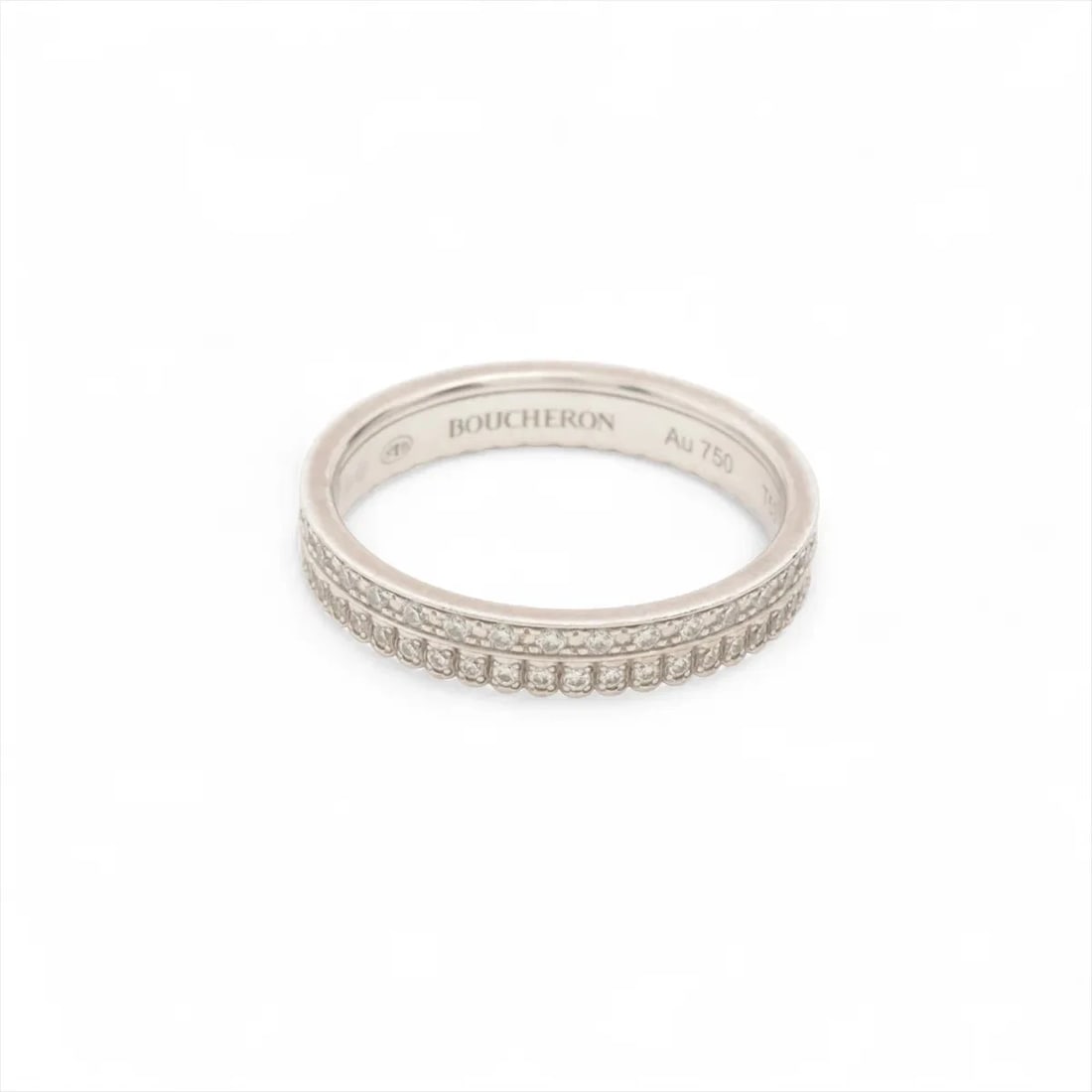 BOUCHERON QUATRE RADIANT FULL PAVE DIAMOND RING 750(WG): Boucheron Quatre Radiant Full pave diamond Ring 750(WG) Brand: Boucheron Type/Style: Ring Material: 750(WG) Color: White Gold Size: 6 - 6.25 US Accessories: None Accessories Notice: When p