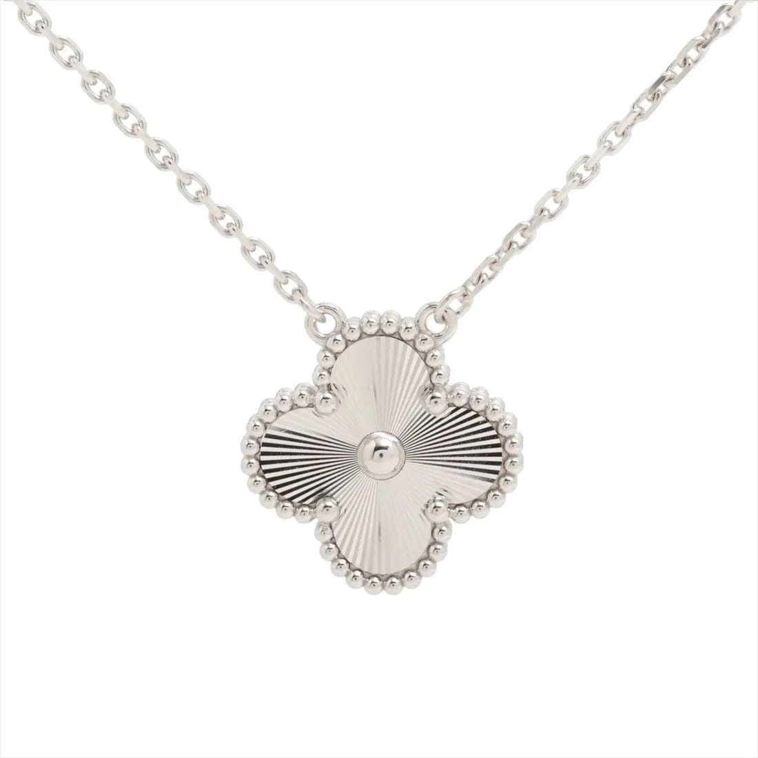 VAN CLEEF & ARPELS ALHAMBRA GUILLOCHE NECKLACE 750(WG): Van Cleef & Arpels Alhambra Guilloche Necklace 750(WG) Brand: Van Cleef & Arpels Type/Style: Necklace Material: 750(WG) Color: White Gold Size: Chain length:41.7cm Accessories: None Access