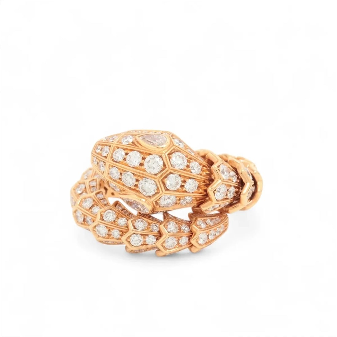 BVLGARI SERPENTI VIPER DIAMOND RING 750(PG): Bvlgari Serpenti Viper diamond Ring 750(PG) Brand: Bvlgari Type/Style: Ring Material: 750(PG) Color: Pink Gold Size: 9.75 - 10 US Accessories: None Accessories Notice: When purchasing pre-