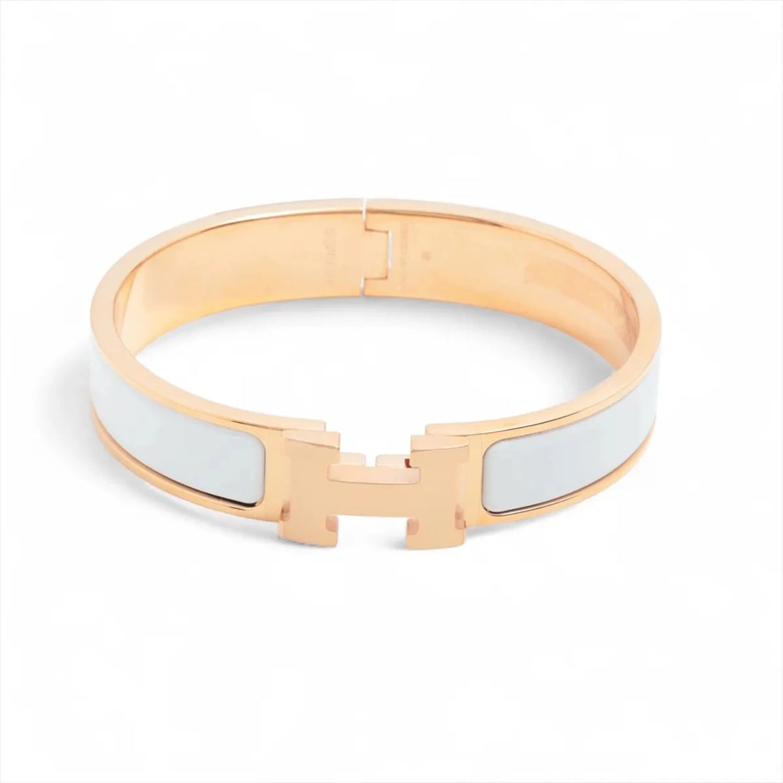 HERMES CLICK H FAN BRACELET GP?ENAMEL GOLD X WHITE (1 of 3)