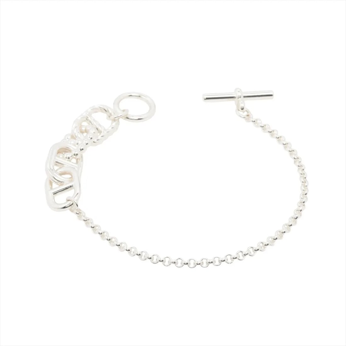 HERMES CHAINE D'ANCRE ALEA BRACELET 925 SILVER: Hermes Chaine d'Ancre Alea Bracelet 925 Silver Brand: Hermes Type/Style: Bracelet Material: 925 Color: Silver Size: Bracelet length:18cm Accessories: None Accessories Notice: When purchasing