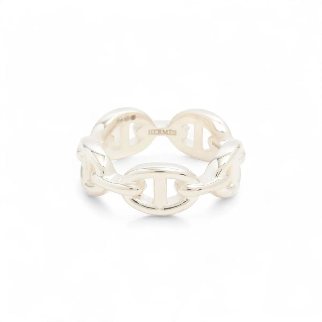 HERMES CHAINE D'ANCRE RING 925 SILVER: Hermes Chaine d'Ancre Ring 925 Silver Brand: Hermes Type/Style: Ring Material: 925 Color: Silver Size: 5.5 - 5.75 US Accessories: None Accessories Notice: When purchasing pre-owned goods,