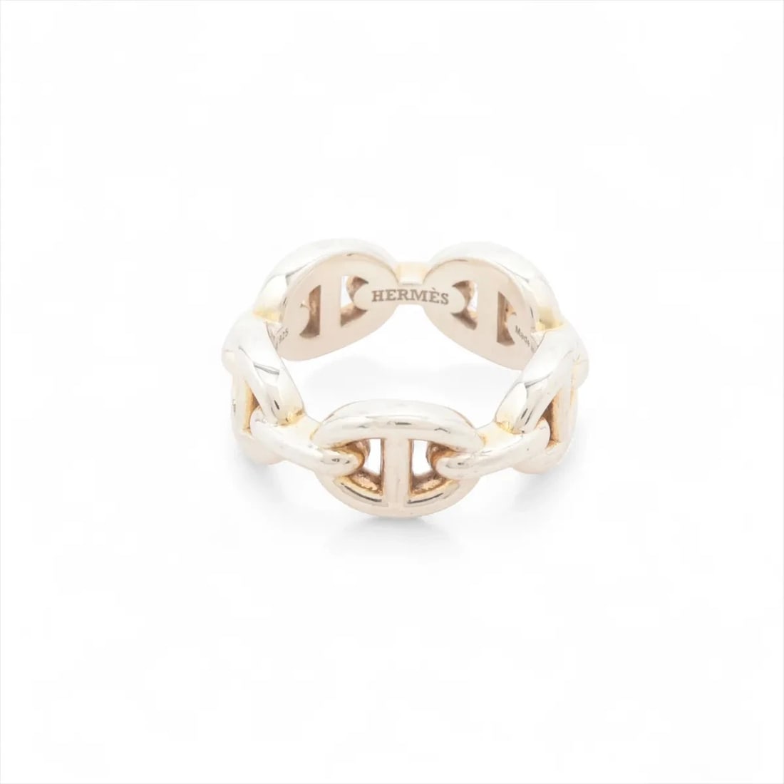 HERMES CHAINE D'ANCRE RING 925 SILVER: Hermes Chaine d'Ancre Ring 925 Silver Brand: Hermes Type/Style: Ring Material: 925 Color: Silver Size: 4 US Accessories: None Accessories Notice: When purchasing pre-owned goods, please refer to the