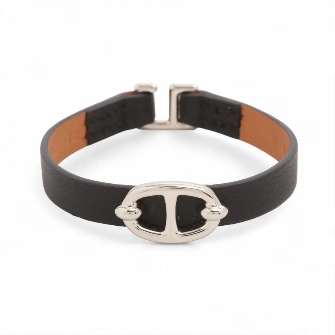 HERMES MINI THALASSA BRACELET METAL X LEATHER BLACK ? SILVER: Hermes Mini Thalassa Bracelet Metal x leather Black ? Silver Brand: Hermes Type/Style: Bracelet Material: 925 Color: Silver Size: Bracelet length:15cm Accessories: None Accessories Notice: When