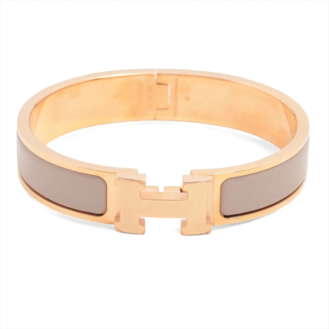 HERMES CLICK H FAN BANGLE GP GOLD X MARRON GLACE: Hermes Click H fan Bangle GP Gold x marron glace Brand: Hermes Type/Style: Bracelet Material: GP Color: Gold x marron glace Size: Bracelet length:15cm Accessories: None Accessories Notice: When