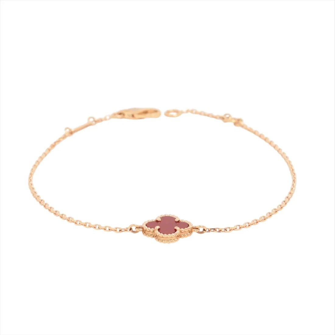 VAN CLEEF & ARPELS SWEET ALHAMBRA CARNELIAN BRACELET 750(PG): Van Cleef & Arpels Sweet Alhambra Carnelian Bracelet 750(PG) Brand: Van Cleef & Arpels Type/Style: Bracelet Material: 750(PG) Color: Pink Gold Size: Bracelet length:17.6cm Accessories: None