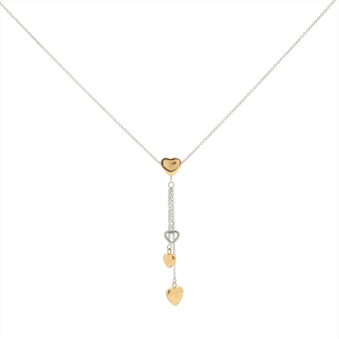 TIFFANY MULTI HEART DROP NECKLACE 750(YG?WG): Tiffany multi heart drop Necklace 750(YG?WG) Brand: Tiffany Type/Style: Necklace Material: 750(YG?WG) Color: YG,WG Size: Chain length:46cm Accessories: None Accessories Notice: When purcha