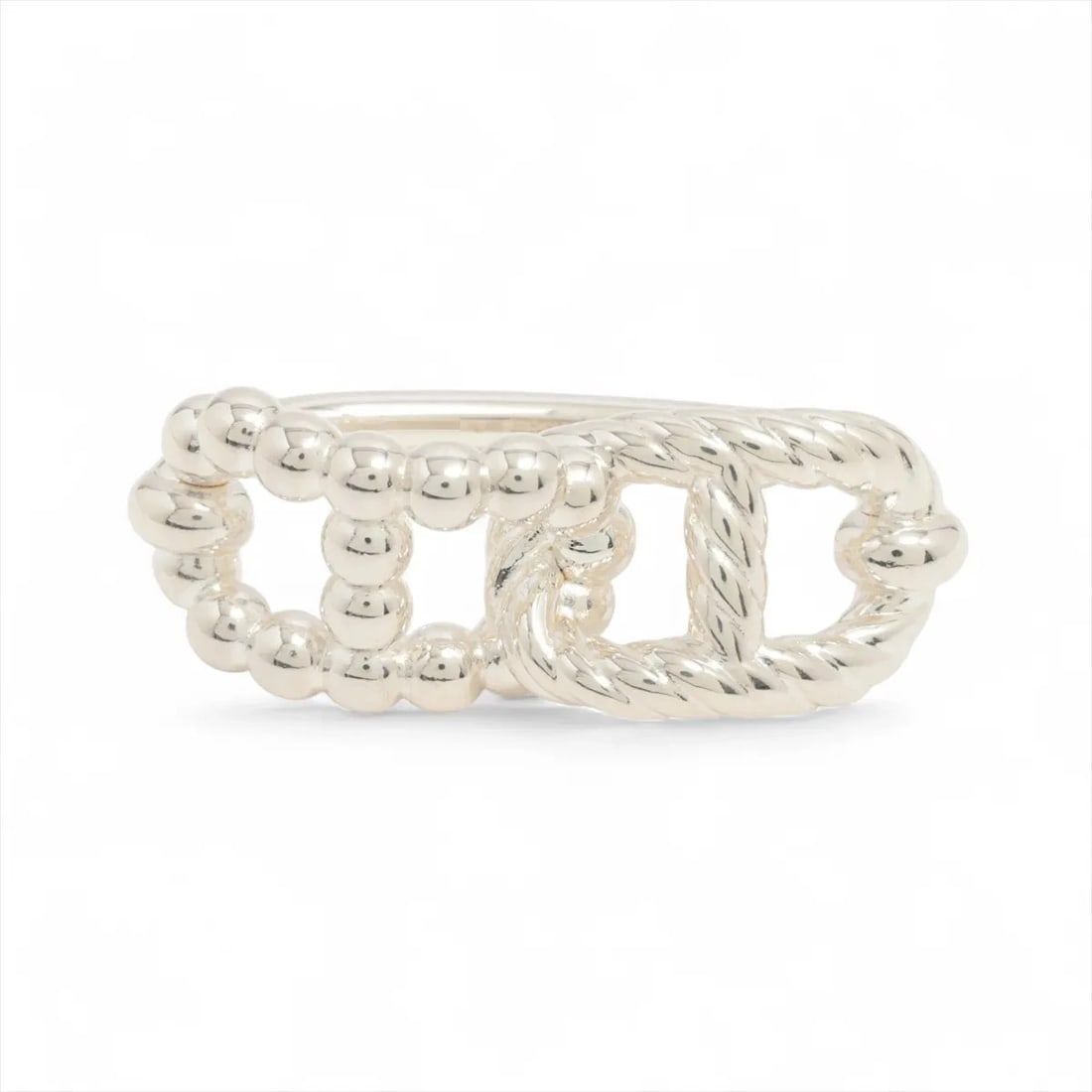 HERMES CHAINE D'ANCRE ALEA II DOUBLE RING 925 SILVER: Hermes Chaine d'Ancre Alea II double Ring 925 Silver Brand: Hermes Type/Style: Ring Material: 925 Color: Silver Size: 6.75 - 7 US Accessories: None Accessories Notice: When purchasing pre-owned
