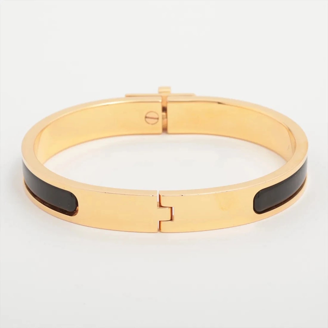 HERMES MINICLICK BANGLE GP BLACK?GOLD: Hermes Miniclick Bangle GP Black?Gold Brand: Hermes Type/Style: Bracelet Material: GP Color: Black?Gold Size: Bracelet length:14.5cm Accessories: None Accessories Notice: When purchasing pre-owned
