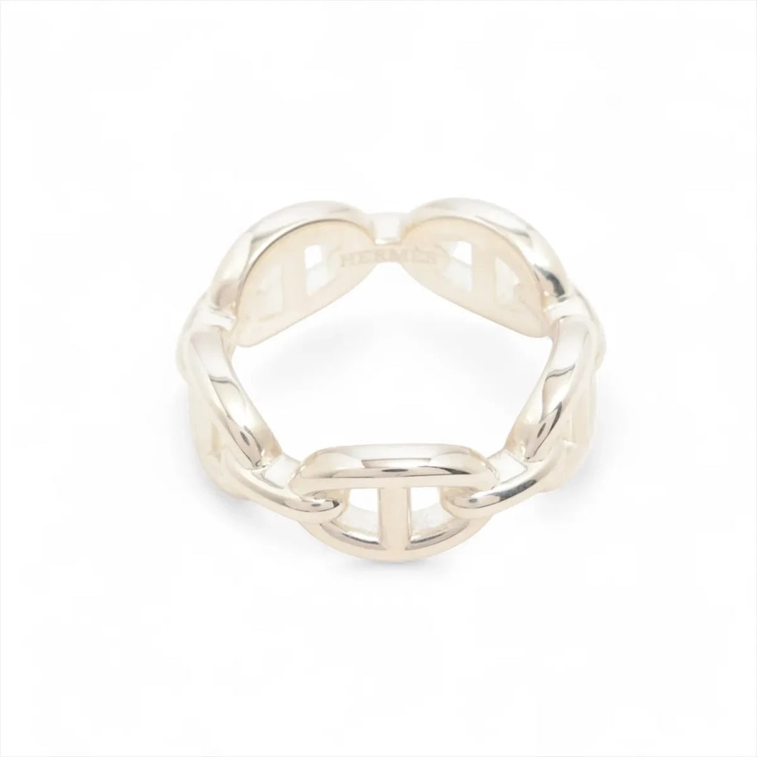 HERMES CHAINE D'ANCRE RING 925 SILVER: Hermes Chaine d'Ancre Ring 925 Silver Brand: Hermes Type/Style: Ring Material: 925 Color: Silver Size: 5.5 - 5.75 US Accessories: None Accessories Notice: When purchasing pre-owned goods, please